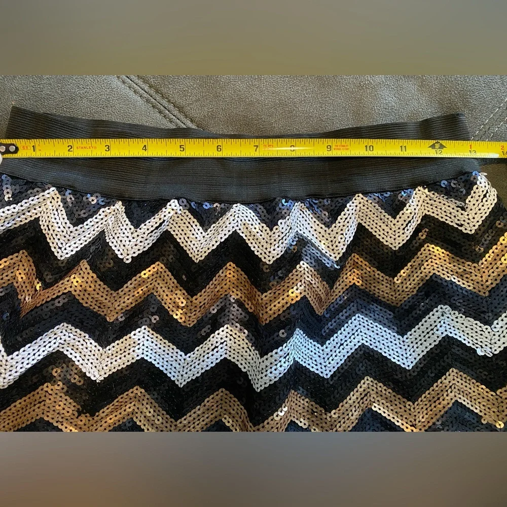 Chevron Sequin Skirt - Black, Gold, Silver medium